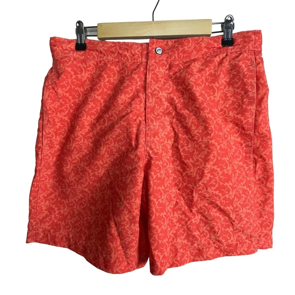 Southern Tide Island Batik Fish Swim Shorts Orange Men's M Water‎ Board Trunks